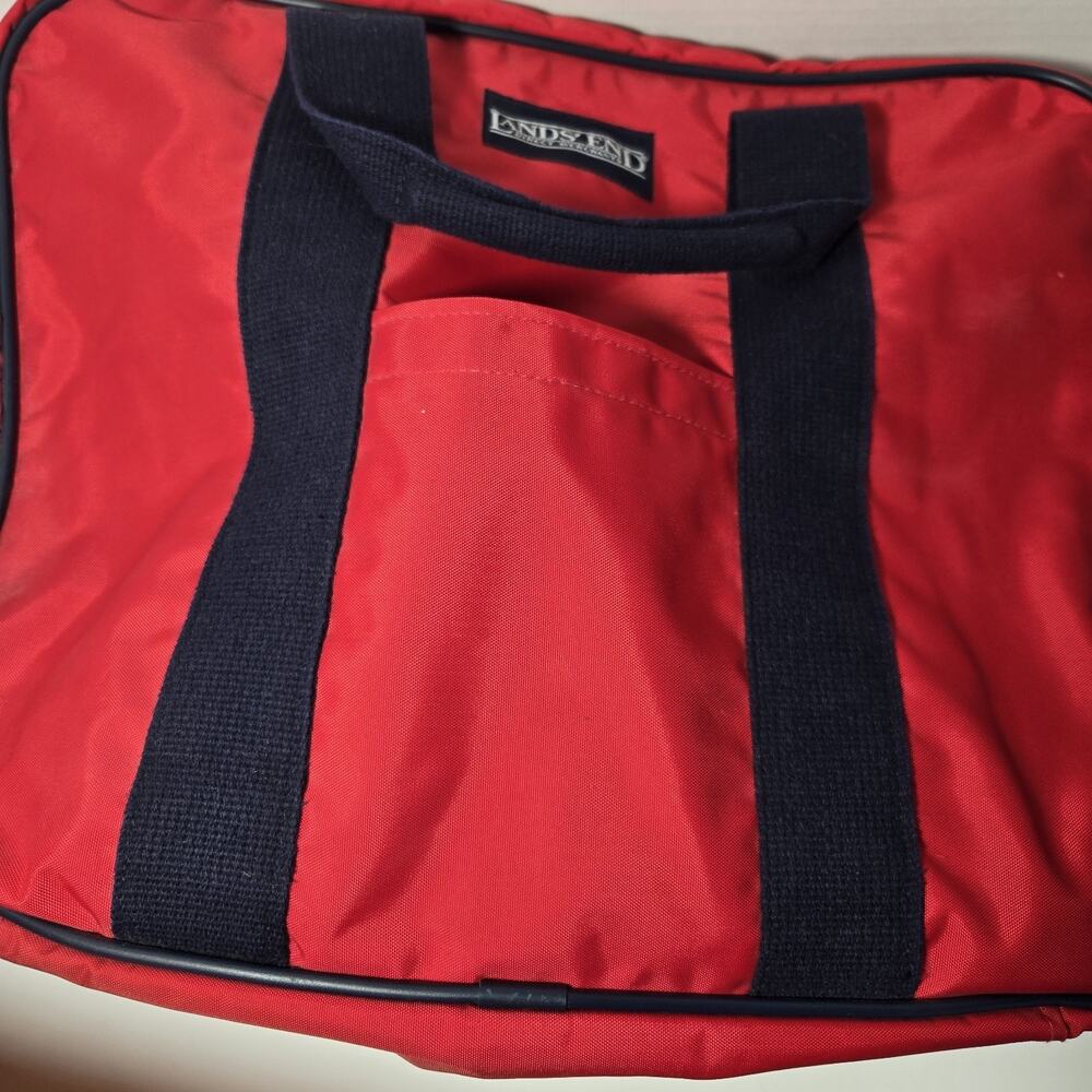 VTG Lands End Lighthouse Shoulder Bag Travel Suitcase Red Navy Blue Made in USA - Picture 3 of 14